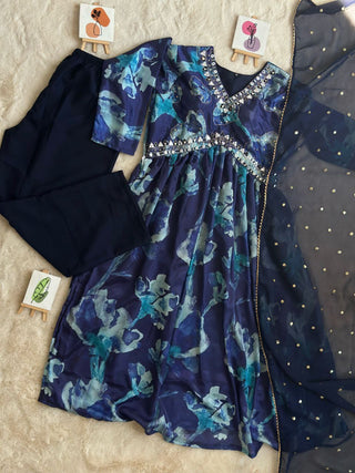 Blue Alia Side Cut-3 Pic Suit Set Elegance with a Modern Twist ClothsVilla.com