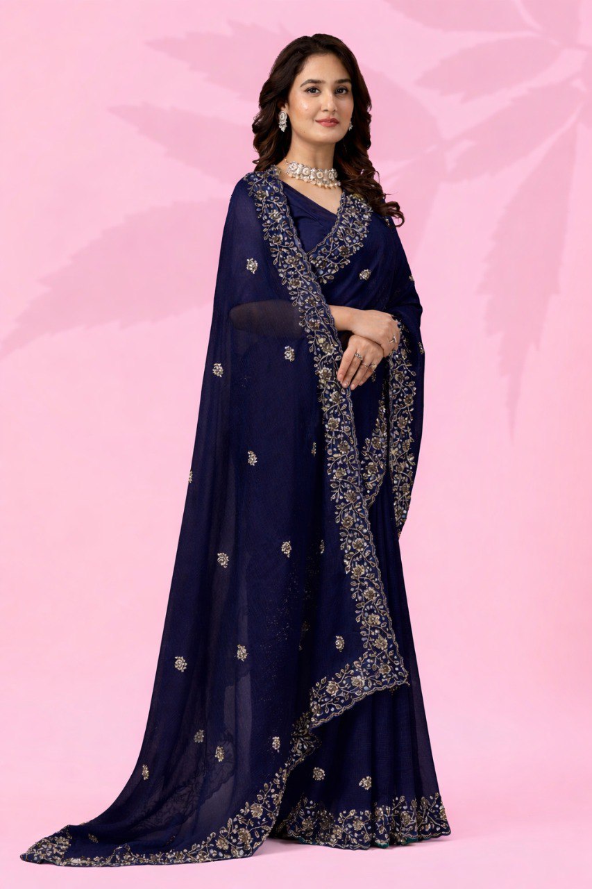 Blue Art Silk Saree with Sequins Work Secondary image