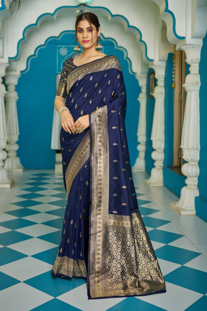 Blue Banarasi Silk Saree With Smashing Blouse Piece ClothsVilla
