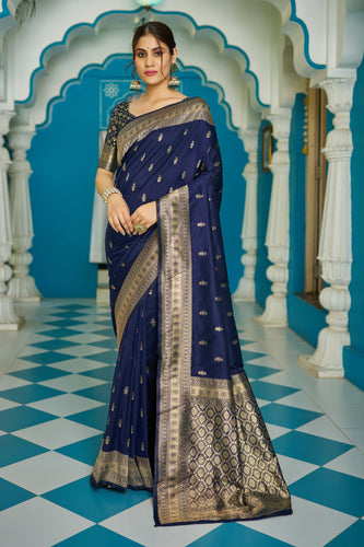 Blue Banarasi Silk Saree With Smashing Blouse Piece ClothsVilla