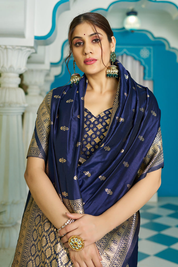 Blue Banarasi Silk Saree With Smashing Blouse Piece ClothsVilla