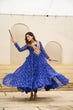 Load image into Gallery viewer, Blue Bandhani Print Faux Georgette Gown with Kutchi Patchwork ClothsVilla