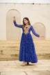 Load image into Gallery viewer, Blue Bandhani Print Faux Georgette Gown with Kutchi Patchwork ClothsVilla