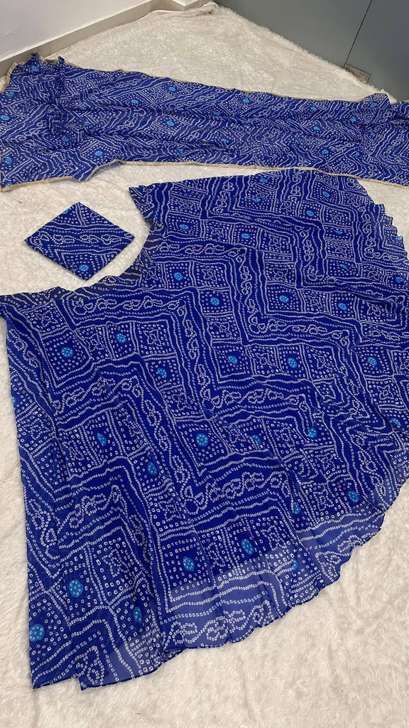 Navratri Special Blue Bandhani Print Faux Georgette Lehenga Choli Set with Dupatta – Festive Wear ClothsVilla