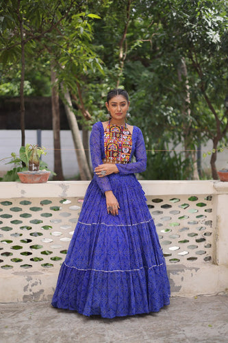 Blue Bandhej Print Faux Georgette Lehenga Choli Set with Gotta Patti & Gamthi Embroidery – Stitched ClothsVilla