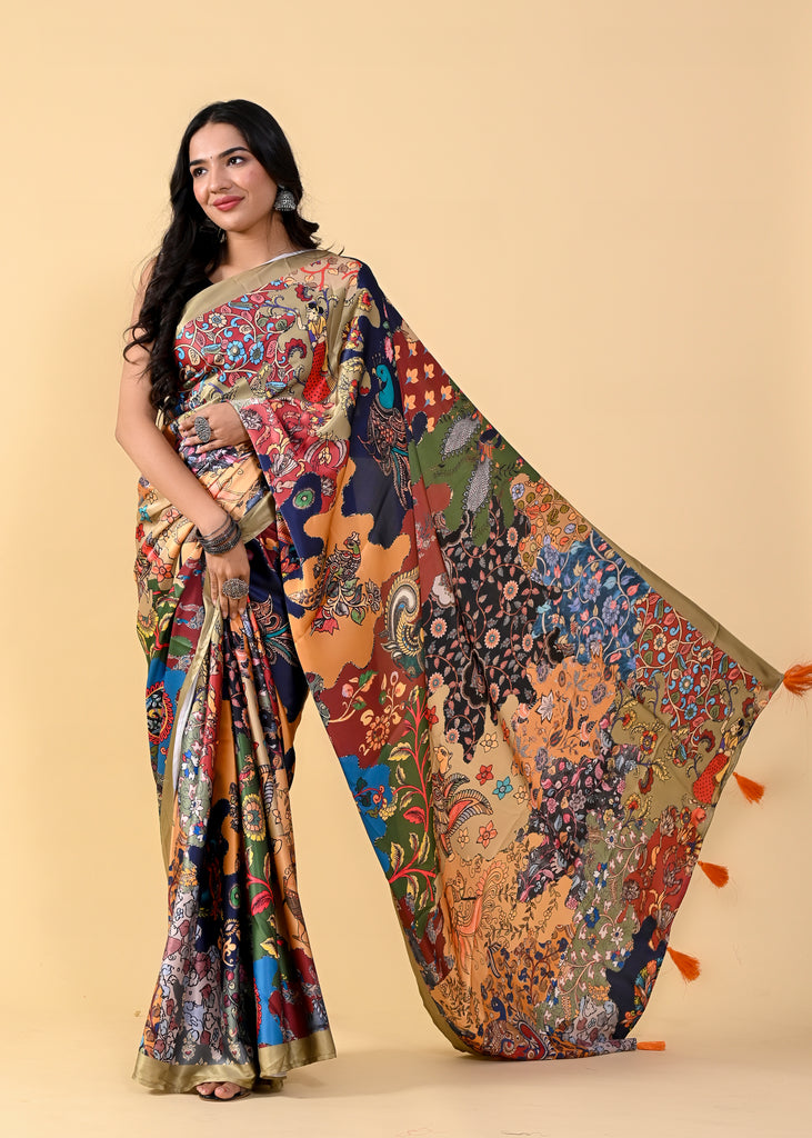 Blue & Black Classic Digital Printed Saree ClothsVilla