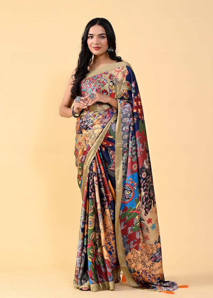 Blue & Black Classic Digital Printed Saree ClothsVilla