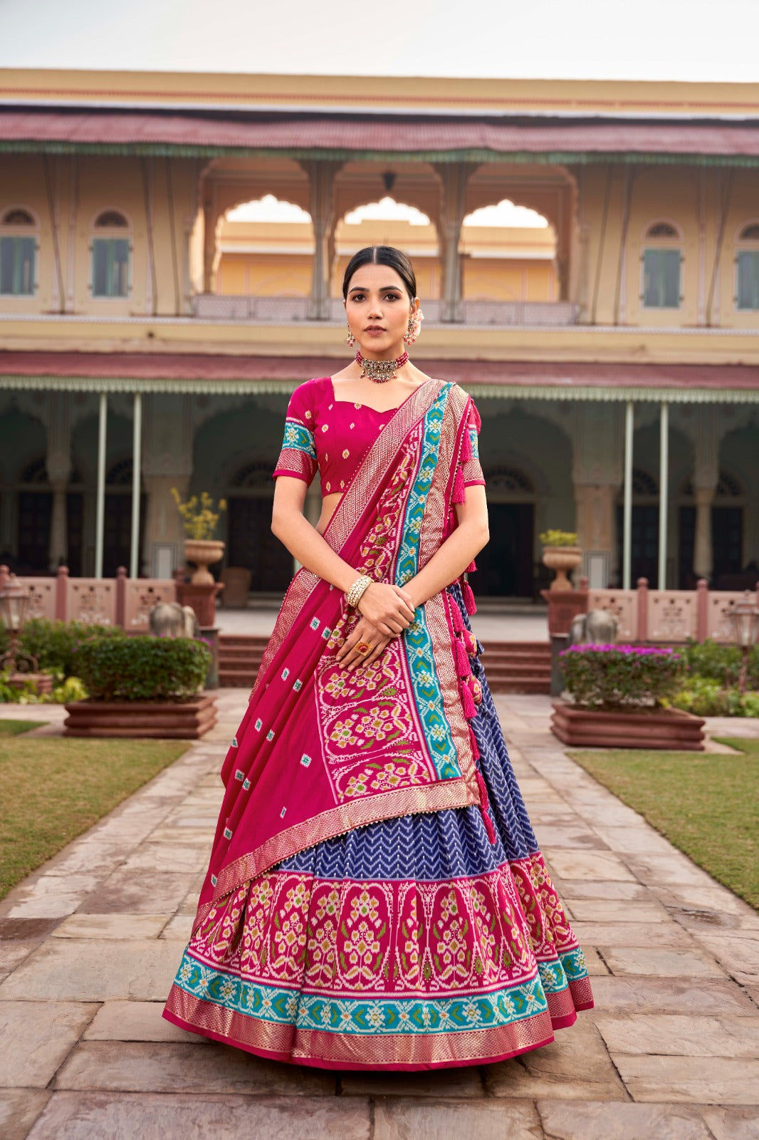 Blue Captivating Tussar Silk Patola Printed Lehenga Choli Set ClothsVilla