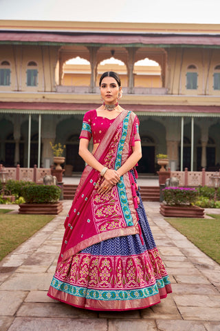 Blue Captivating Tussar Silk Patola Printed Lehenga Choli Set ClothsVilla