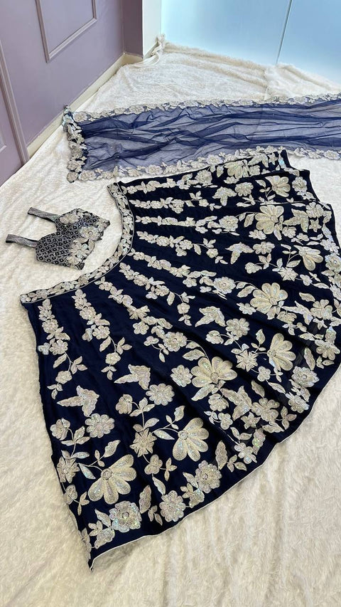 Blue Celebrate Indian Elegance — Kasturi Silk Georgette Lehenga Set with Rainbow Sequins & Dori Work ClothsVilla Main image