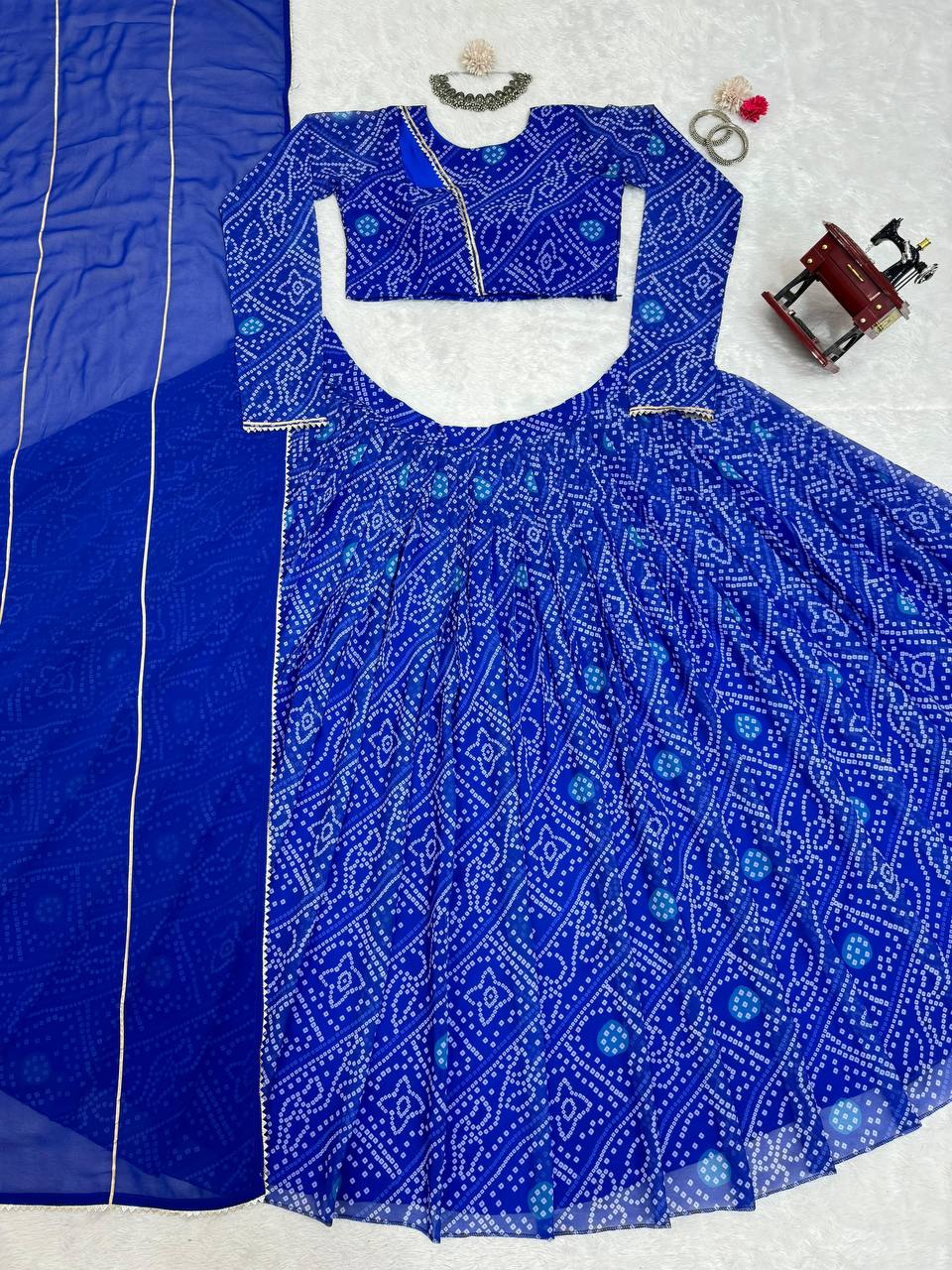 Blue Chic Faux Georgette Semi-Stitched Lehenga Set with Digital Print & Lace Border Dupatta ClothsVilla
