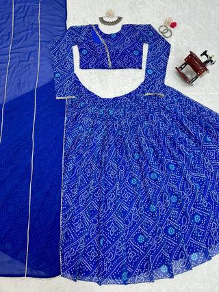 Blue Chic Faux Georgette Semi-Stitched Lehenga Set with Digital Print & Lace Border Dupatta ClothsVilla