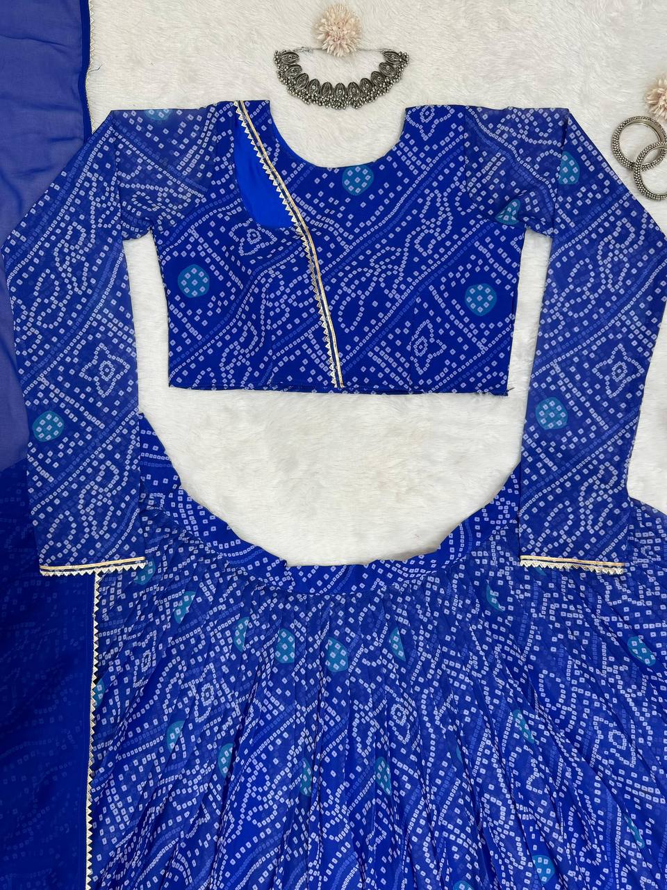 Blue Chic Faux Georgette Semi-Stitched Lehenga Set with Digital Print & Lace Border Dupatta ClothsVilla
