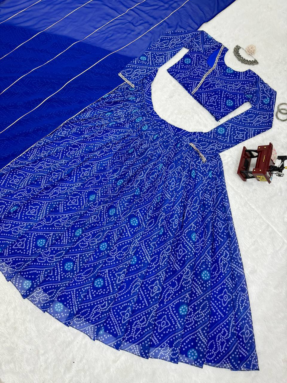 Blue Chic Faux Georgette Semi-Stitched Lehenga Set with Digital Print & Lace Border Dupatta ClothsVilla