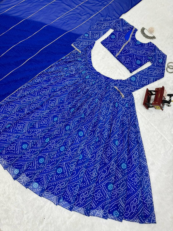 Blue Chic Faux Georgette Semi-Stitched Lehenga Set with Digital Print & Lace Border Dupatta ClothsVilla