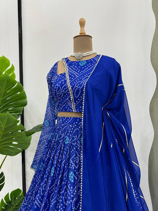 Blue Chic Faux Georgette Semi-Stitched Lehenga Set with Digital Print & Lace Border Dupatta ClothsVilla