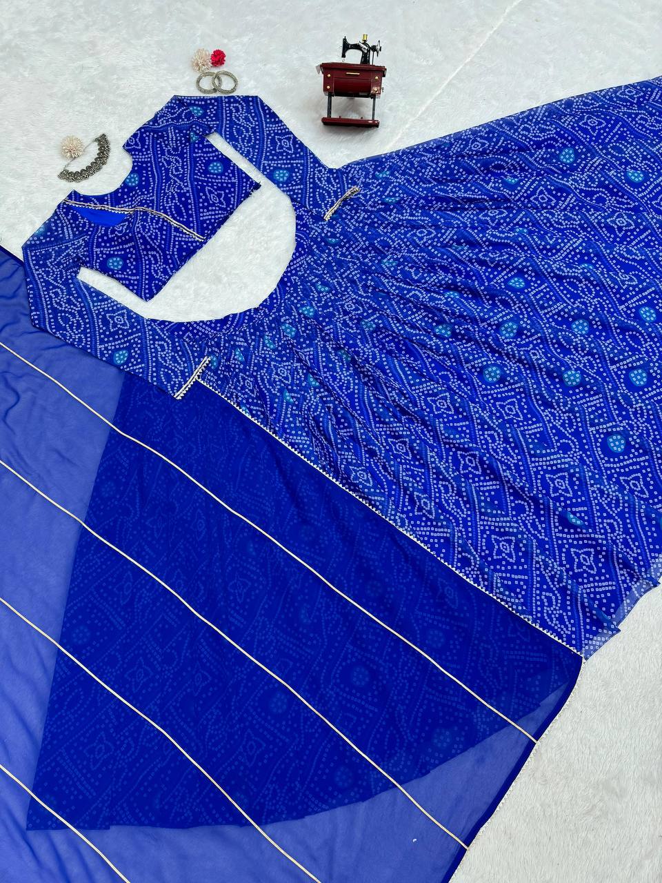 Blue Chic Faux Georgette Semi-Stitched Lehenga Set with Digital Print & Lace Border Dupatta ClothsVilla