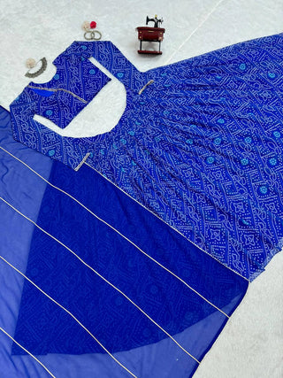 Blue Chic Faux Georgette Semi-Stitched Lehenga Set with Digital Print & Lace Border Dupatta ClothsVilla