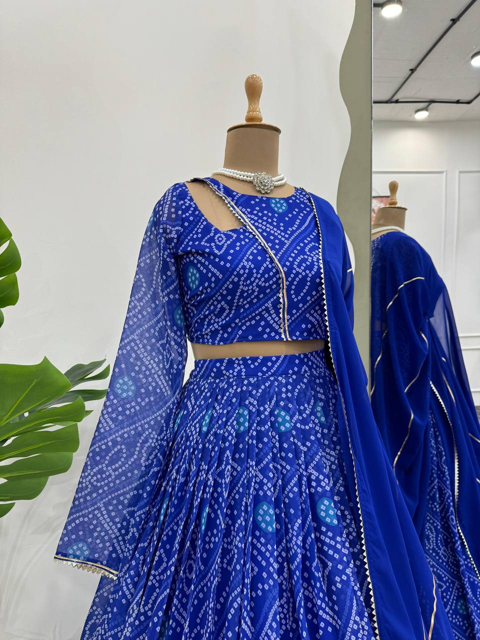 Blue Chic Faux Georgette Semi-Stitched Lehenga Set with Digital Print & Lace Border Dupatta ClothsVilla
