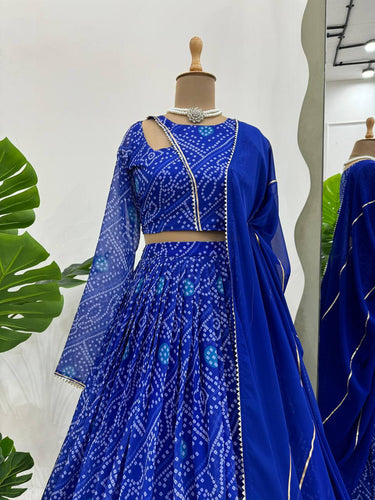 Blue Chic Faux Georgette Semi-Stitched Lehenga Set with Digital Print & Lace Border Dupatta ClothsVilla