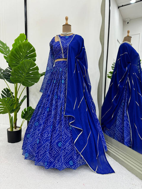 Blue Chic Faux Georgette Semi-Stitched Lehenga Set with Digital Print & Lace Border Dupatta ClothsVilla Main image