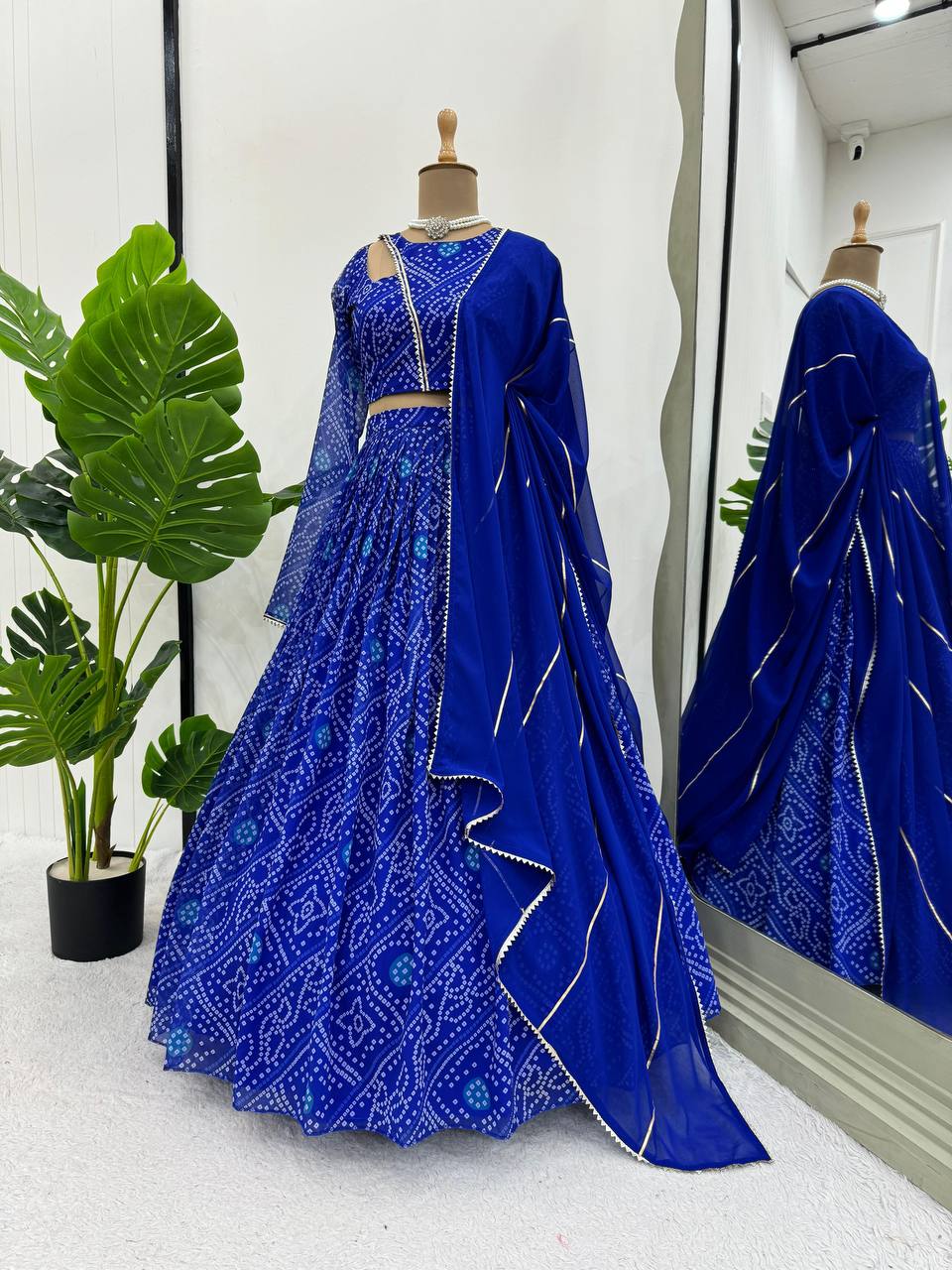Blue Chic Faux Georgette Semi-Stitched Lehenga Set with Digital Print & Lace Border Dupatta ClothsVilla Main image