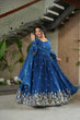 Load image into Gallery viewer, Blue Chinnon Embroidered Zari &amp; Sequins Work Gown with Designer Dupatta – Festive &amp; Party Wear ClothsVilla