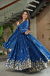Load image into Gallery viewer, Blue Chinnon Embroidered Zari &amp; Sequins Work Gown with Designer Dupatta – Festive &amp; Party Wear ClothsVilla