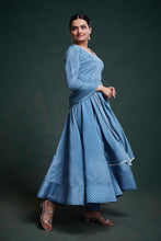 Load image into Gallery viewer, Blue Chinon Silk Dress with Printed Work – Ready to Wear ClothsVilla