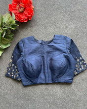 Load image into Gallery viewer, Blue Color Elzara Silk Blouse with Beautiful Handwork on Sleeves ClothsVilla