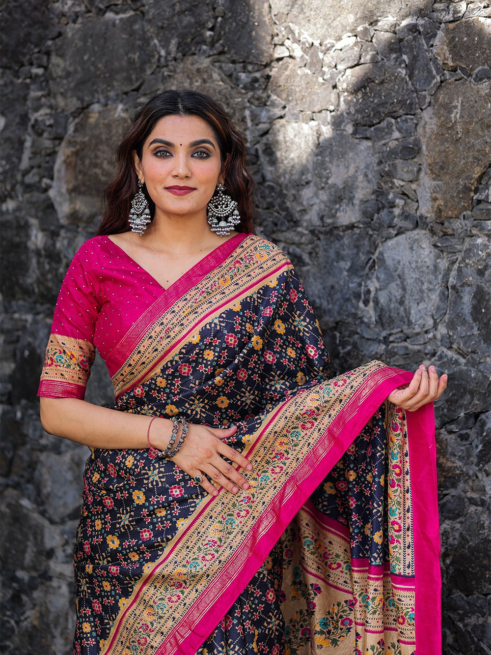 Blue Color Foil Printed And Stone Work Dola Silk Saree Clothsvilla