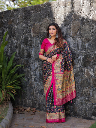 Blue Color Foil Printed And Stone Work Dola Silk Saree Clothsvilla