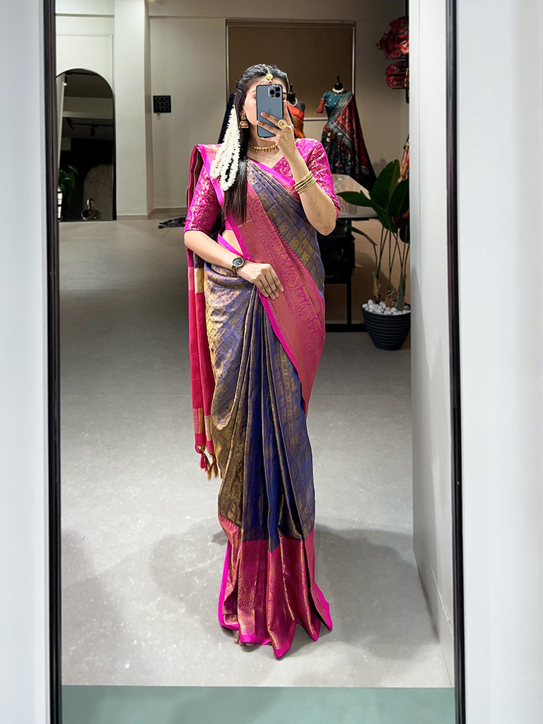 Blue Color Kanjivaram Silk Saree with Exquisite Zari Weaving ClothsVilla