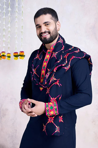 Blue Color Mens Kurta with Embroidered Heavy Dupatta Navratri Collection Clothsvilla