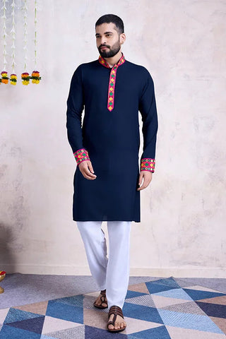 Blue Color Mens Kurta with Embroidered Heavy Dupatta Navratri Collection Clothsvilla
