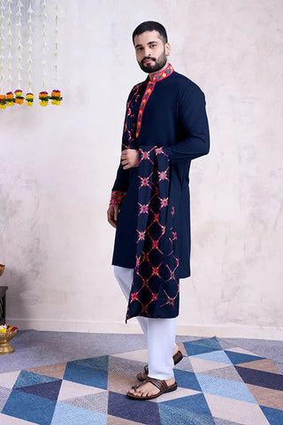 Blue Color Mens Kurta with Embroidered Heavy Dupatta Navratri Collection Clothsvilla