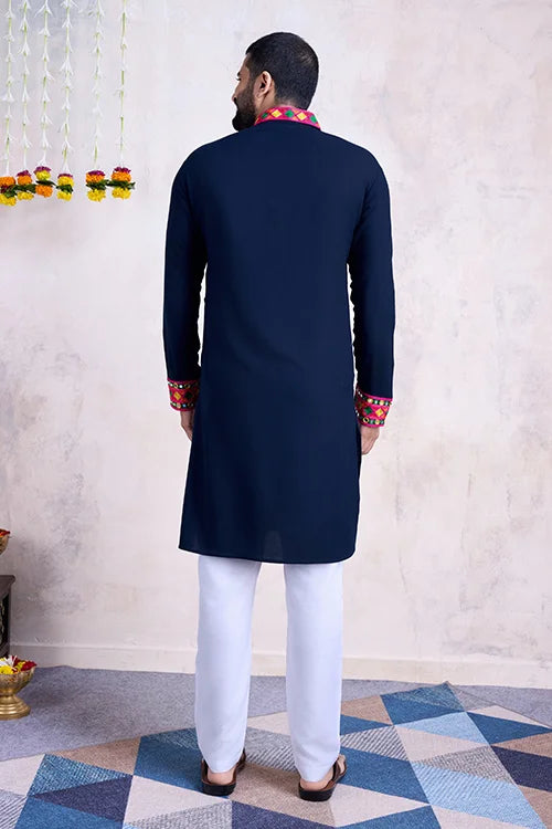 Blue Color Mens Kurta with Embroidered Heavy Dupatta Navratri Collection Clothsvilla