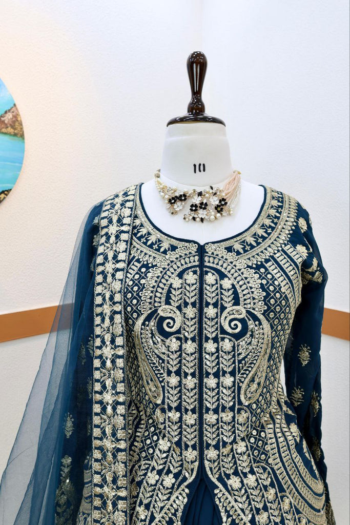 Blue Color Mesmerizing Fox Georgette Lehenga Set: Embroidered Elegance for Every Occasion ClothsVilla