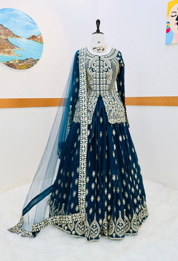 Blue Color Mesmerizing Fox Georgette Lehenga Set: Embroidered Elegance for Every Occasion ClothsVilla
