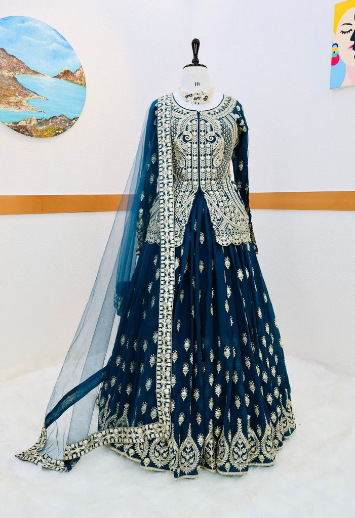 Blue Color Mesmerizing Fox Georgette Lehenga Set: Embroidered Elegance for Every Occasion ClothsVilla