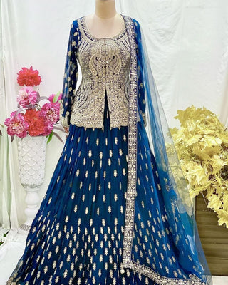 Blue Color Mesmerizing Fox Georgette Lehenga Set: Embroidered Elegance for Every Occasion ClothsVilla