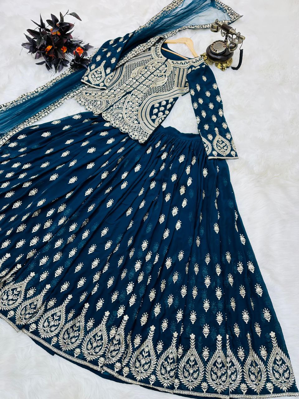 Blue Color Mesmerizing Fox Georgette Lehenga Set: Embroidered Elegance for Every Occasion ClothsVilla