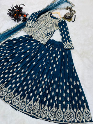Blue Color Mesmerizing Fox Georgette Lehenga Set: Embroidered Elegance for Every Occasion ClothsVilla