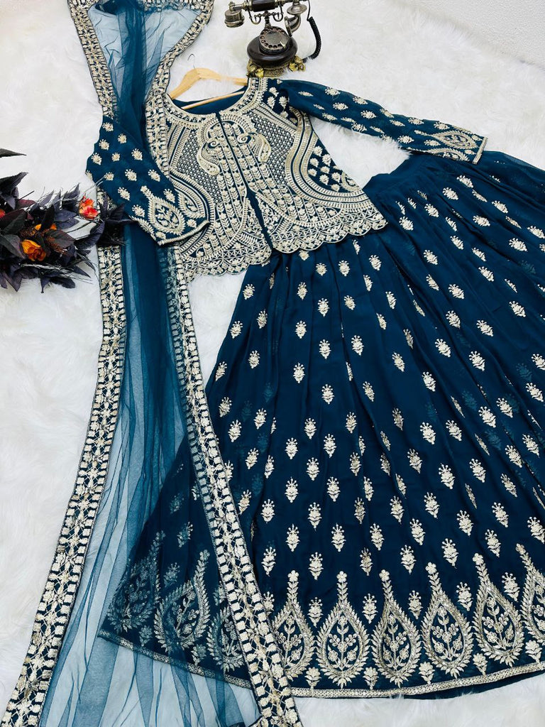 Blue Color Mesmerizing Fox Georgette Lehenga Set: Embroidered Elegance for Every Occasion ClothsVilla
