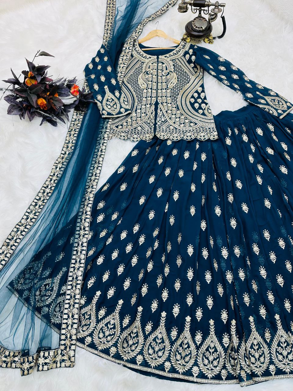Blue Color Mesmerizing Fox Georgette Lehenga Set: Embroidered Elegance for Every Occasion ClothsVilla