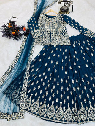 Blue Color Mesmerizing Fox Georgette Lehenga Set: Embroidered Elegance for Every Occasion ClothsVilla