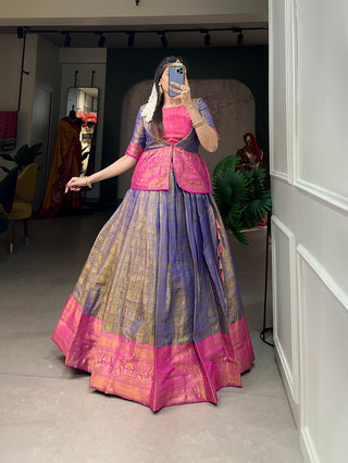 Blue Color Regal Kanjivaram Co-ord Set: Elegance Redefined for Modern Queens ClothsVilla