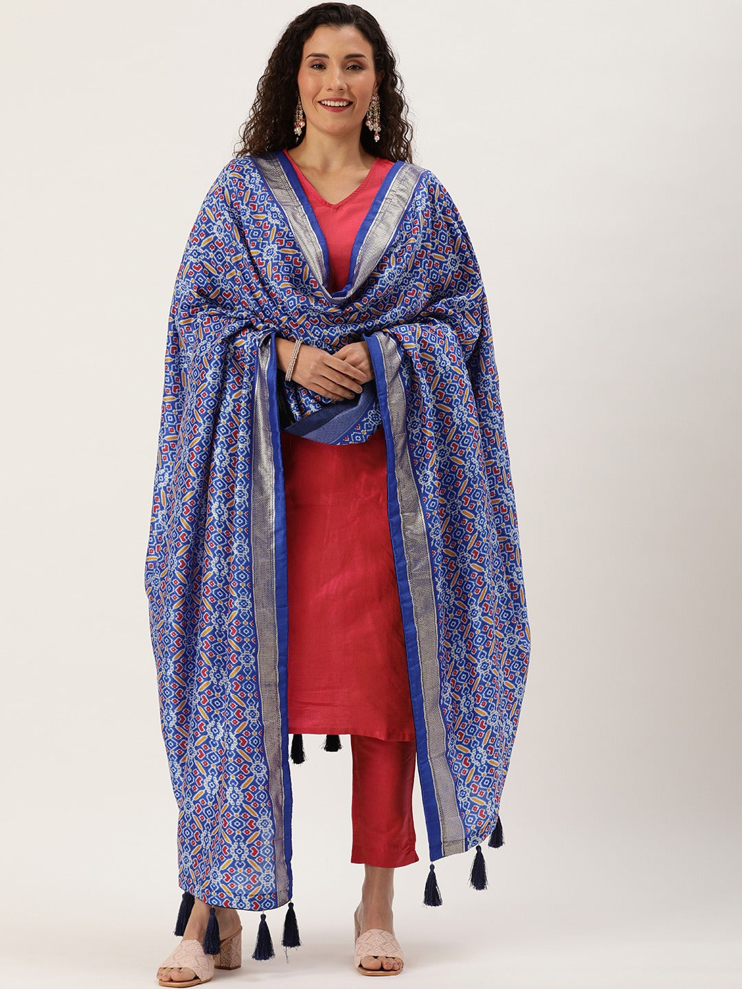 Blue Color Tusser Silk Patola Printed Dupatta ClothsVilla Main image