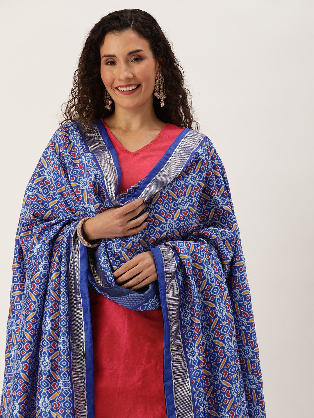 Blue Color Tusser Silk Patola Printed Dupatta Secondary image
