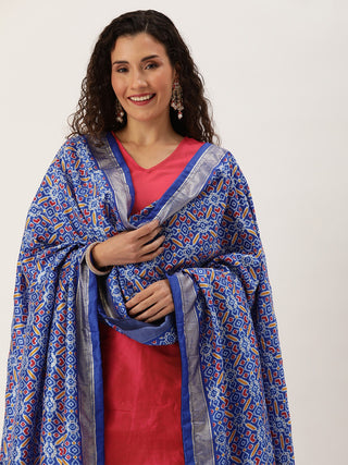 Blue Color Tusser Silk Patola Printed Dupatta ClothsVilla